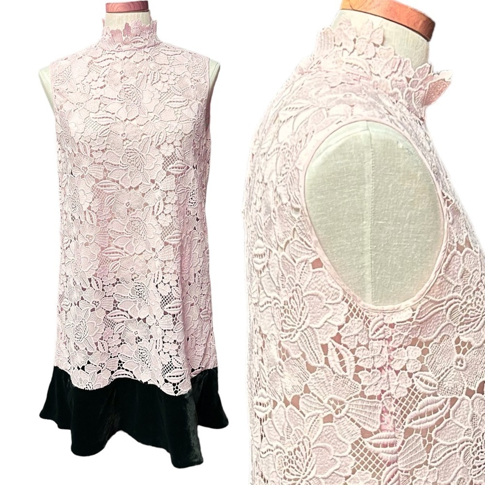 Gilmar Pink lace dress with black ruffle velvet skirt size 40 fits small medium